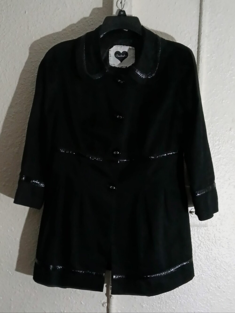 Soulmates Black Women's Coat with Gloss Trim - Heart Tag